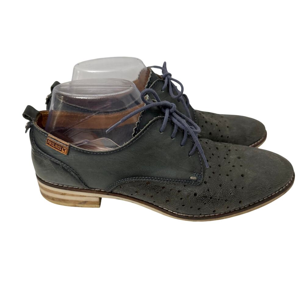 Pikolinos Royal Shoes Womens Size 9 Ocean Blue Leather Oxford Lace Up
